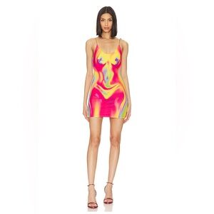 H:ours Hours Pola Mini Dress Size Medium Pink Thermal Dye Print Revolve Sexy